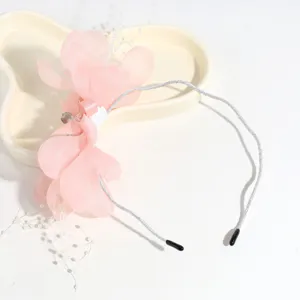 Pink flower headband for women elegance party hair accessories exquisite sparkling silver hoop decor