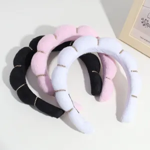 Gewatteerde Pluche Spons Haarband Schattig Fleece Hoofdband met Strass Glans Haar Accessoire