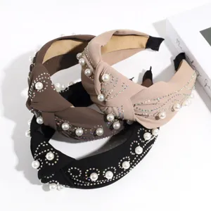 Diadema con nudo vintage de perlas y diamantes de imitación accesorio de pelo elegante mujer