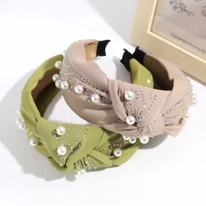 Diadema con nudo de perlas sintéticas retro europeo, detalle elegante y versátil para mujer