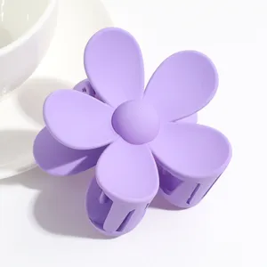 Macaron purple matte flower hair claw clip, cute daily styling hair accessory for women.