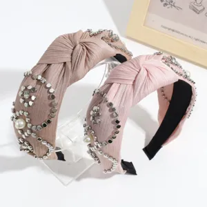 Diadema trenzada vintage con perlas y remaches metálicos accesorio para el cabello mujer