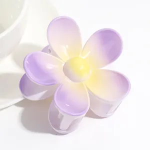 Cute macaron purple frosted flower hair claw clip detail shot, sweet style hair accessory.