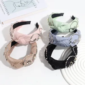 Conjunto diadema nudo perla falsa retro, accesorios cabello elegantes moda para mujer diario.