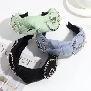Diadema nudo vintage para mujer con perlas sintéticas y tachuelas metálicas, set de 3 colores.
