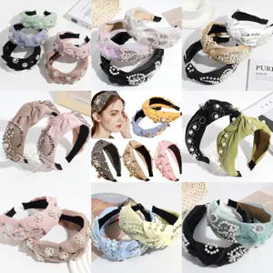 Diadema con Nudo Retro para Mujer Perla Artificial Strass Banda Ancha para el Pelo Accesorios Moda