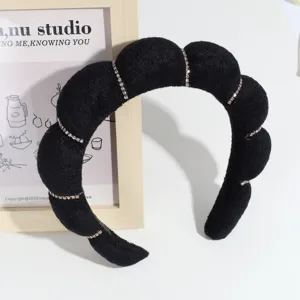 Zwarte puffer hoofdband van spons met strass, stijlvolle wolk haarband voor dagelijks gebruik.