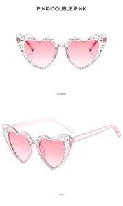 Gafas de sol de corazón con diamantes de imitación rosa para niños, protección UV.