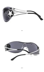 Occhiali da sole stile Y2K punk con stella, design avvolgente per look hip-hop.