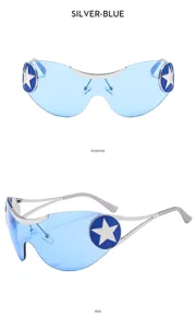 Y2K Cyberpunk Stella Occhiali da Sole Futuristico Avvolgente Schermo Tendenza Streetwear