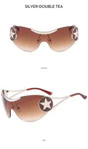 Occhiali da sole stile punk Y2K con lenti sfumate marroni e design a stella donna.