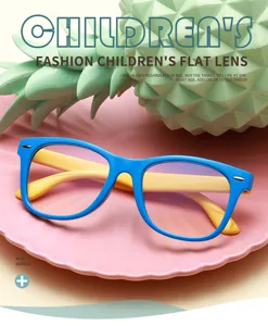 Kids blue light blocking glasses with stylish blue frame and yellow temples for daily.
