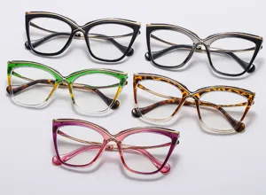 Gafas de moda ojo de gato cruzadas puente metal montura óptica transparente colores
