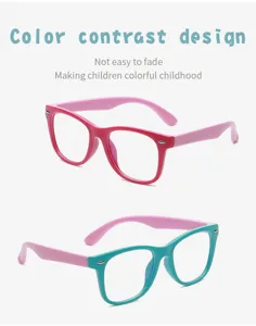 Detailed close-up view of children colorful contrast design anti blue light glasses.