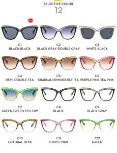 Gafas de sol ojo de gato de moda para mujer con puente metalico elegante uv400 detalles