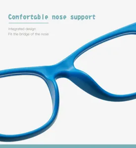 Close-up of blue children eyeglasses nose bridge ultra-light soft silicone comfortable design