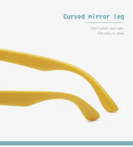 Kids flexible silicone glasses temple detail, curved design, comfortable anti-slip fit.