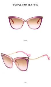Gafas de sol de ojo de gato degradadas de moda para mujer con montura metálica elegante y chic.