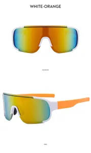 Outdoor sports cycling sunglasses with white frame and orange reflective lenses, detailed view.