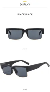 Fashion men's square sunglasses with black frame and gold metal rim detail for daily wear.