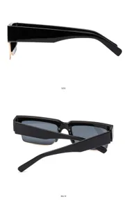Stylish semi-frame square sunglasses for men, black and gold design with dark grey lenses.