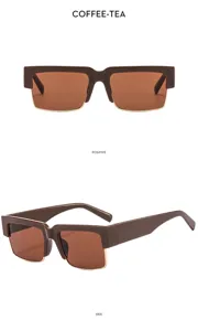 Stylish brown half-frame square sunglasses for men, perfect for fashion wear and driving.