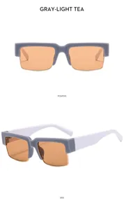 Fashion square semi-rimless sunglasses with gray frame and light tea lenses for outdoor use.