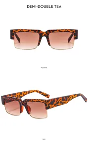 Fashion half-frame square sunglasses for men and women, stylish gradient lenses and tortoise frame.