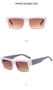 Fashion square half-frame sunglasses with gradient tea lenses and white frames for men and women.
