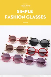 Childrens cute round rhinestone cat ear sunglasses UV protection outdoor fashion eyewear
