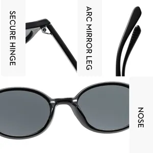 Lunettes de soleil ovales rétro vintage pour femme homme mode monture noire protection UV.