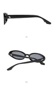 Detailed side and back close-up view of stylish vintage oval sunglasses in black.