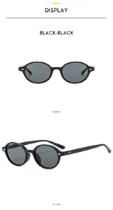 Vue détaillée de lunettes de soleil ovales rétro noires, lunettes de soleil tendance chic.