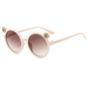 Cute Cat Ear Rhinestone Kids Sunglasses For Girls UV400 Protection Fashion Round Frame Outdoor Children Sun Glasses
