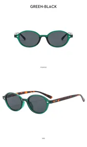 Détail de lunettes de soleil ovales vertes vintage, branches écaille pour protection.