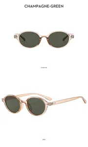 Lunettes de soleil ovales vintage pour femmes, monture champagne vert et protection UV.