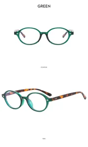 Lunettes de vue ovales vertes rétro avec branches écaille, monture élégante anti-lumière bleue.