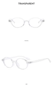 Monture de lunettes optiques ovales transparentes, vue de détail de lunettes de mode.