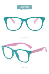 Kids anti-blue light glasses, ultra-light silicone optical frame for boys and girls pink teal