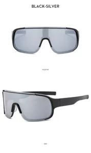Fashion large frame outdoor cycling sunglasses, silver reflective lens, sports eyewear.