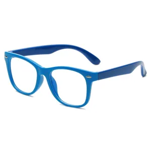 Children Anti-Blue Light Glasses Silicone Flexible Frame Ultra Light Plain Eyeglasses Cute Square Contrast Color Optical Frames For Boys Girls