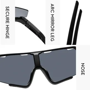 Gros plan de lunettes de soleil sport montrant la charnière sécurisée et le pont nasal ergonomique.