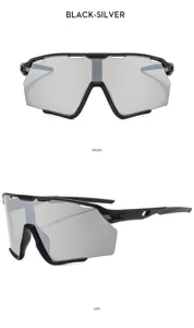 Lunettes de soleil de sport grand cadre cyclisme protection UV noir argent homme