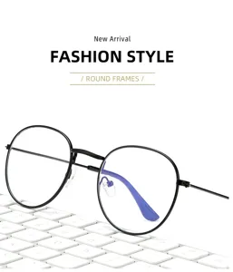Vintage runde Metallbrille fuer Damen und Herren, modische Seh- und Blaulichtfilter Brille.
