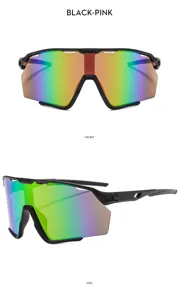 Vue détaillée de lunettes de soleil de sport à grande monture tendance avec verres colorés.