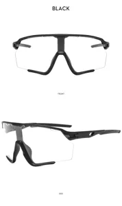 Vue detaillee des lunettes de soleil de cyclisme sportives avec monture noire et claire.