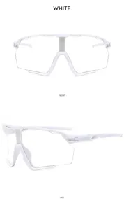 Vue détaillée de lunettes de soleil de cyclisme blanches, design avant et latéral.