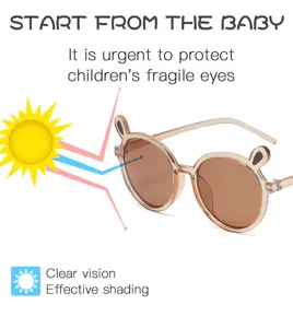 Cute transparent round frame children sunglasses with cute bunny ears for baby girls and boys