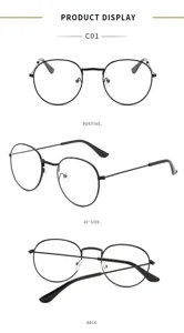 Klassische runde schwarze Metallrahmen Brille mit klaren Gläsern für den täglichen Look.