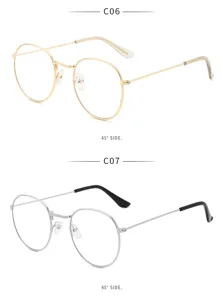 Klassische Metall-Rundbrille mit klaren Gläsern, stilvolle 45-Grad-Winkel Zweifarb-Ansicht.